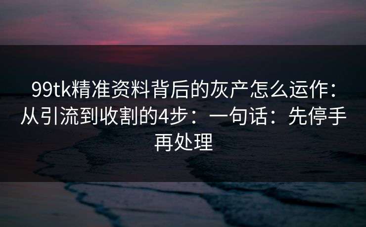 99tk精准资料背后的灰产怎么运作：从引流到收割的4步：一句话：先停手再处理